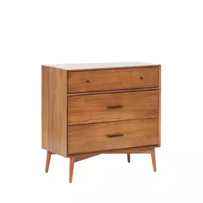 west elm Mid-Century Wood 3 Drawer Chest, Acorn Natural Natural | H91 x W91 x D46cm