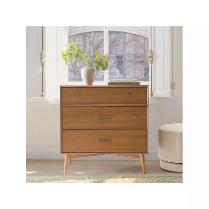 west elm Mid-Century Wood 3 Drawer Chest, Acorn Natural Natural | H91 x W91 x D46cm