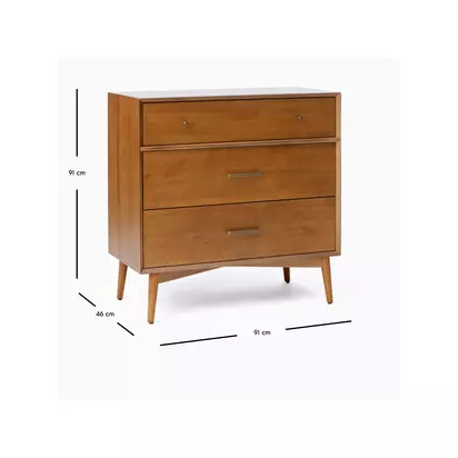 west elm Mid-Century Wood 3 Drawer Chest, Acorn Natural Natural | H91 x W91 x D46cm