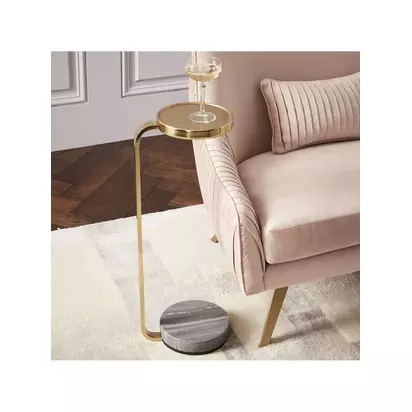 west elm Murray Marble Base Drinks Table, Antique Brass Metallics | H70 x W20 x D25cm