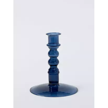 John Lewis Glass Bobbin Candle Holder, H14 cm, Navy Navy | H14 x W11 x D11cm