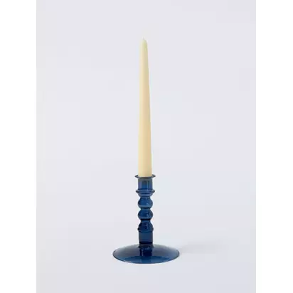 John Lewis Glass Bobbin Candle Holder, H14 cm, Navy Navy | H14 x W11 x D11cm
