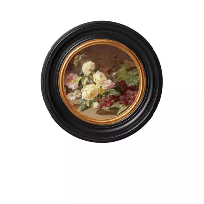 Brookpace Lascelles 'Rose & Red Grapes' Porthole Round Framed Canvas Print, 43cm, Black/Multi Black, Multi | 43 x 43cm
