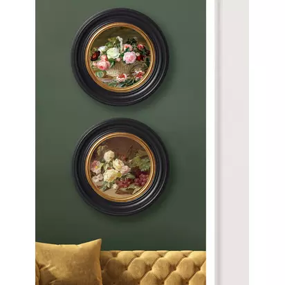 Brookpace Lascelles 'Rose & Red Grapes' Porthole Round Framed Canvas Print, 43cm, Black/Multi Black, Multi | 43 x 43cm