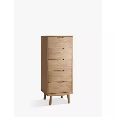 John Lewis Bow 5 Drawer Tallboy Chest, Natural Natural Natural | H124 x W50 x D45cm