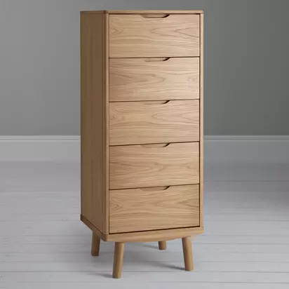 John Lewis Bow 5 Drawer Tallboy Chest, Natural Natural Natural | H124 x W50 x D45cm