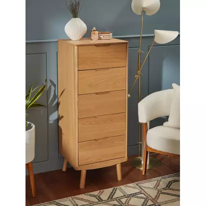 John Lewis Bow 5 Drawer Tallboy Chest, Natural Natural Natural | H124 x W50 x D45cm