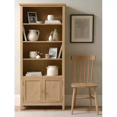Cotswold Company Inglesham Open Display Cabinet, Whitewash Oak Whitewah Oak | H190 x W83 x D31cm