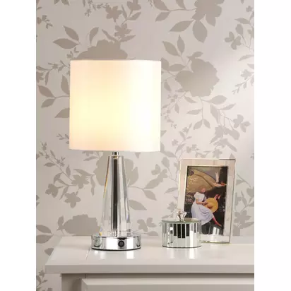 Laura Ashley Callaghan Rechargeable Table Lamp, Clear Clear | H37.50 x W18 x D18cm
