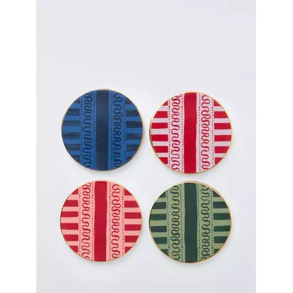 John Lewis Archive Stripe Fine China Coasters, Set of 4, Multi Multi | H0.70 x W10.50 x D10.50cm
