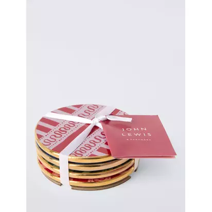 John Lewis Archive Stripe Fine China Coasters, Set of 4, Multi Multi | H0.70 x W10.50 x D10.50cm