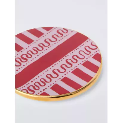 John Lewis Archive Stripe Fine China Coasters, Set of 4, Multi Multi | H0.70 x W10.50 x D10.50cm