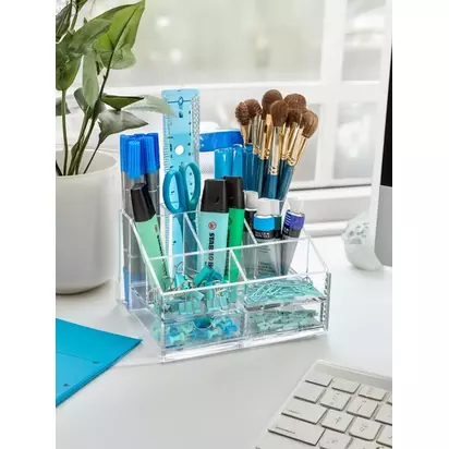 Osco Acrylic 2 Drawer Desk Organiser, Clear Clear | H9.9 x W16.5 x D12.1cm