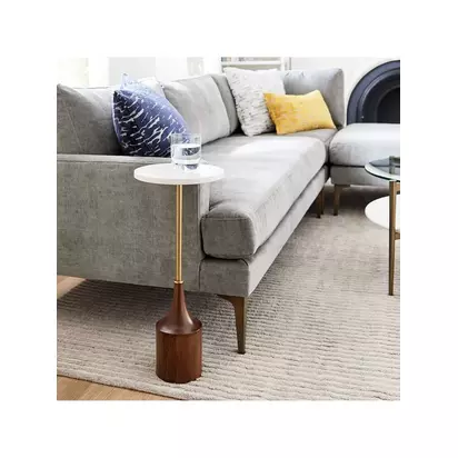 west elm Hudson Drinks Side Table, White/Walnut Natural | H56 x W24 x D24cm