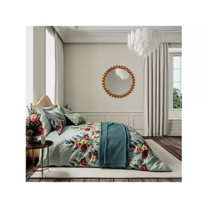 V&A Botanical Harmony Cotton Throw, Blue Teal Blue Teal | L220 x W170 x D1cm