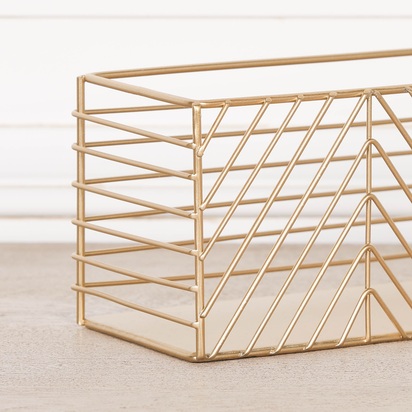 Gold Painted Rectangular Metal Storage Basket