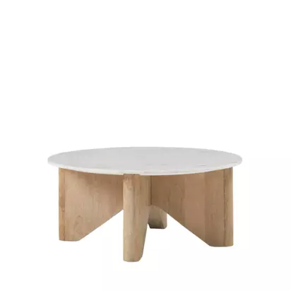 west elm Maddox Mango Wood & Marble Coffee Table, Natural/White Natural | H41 x W91 x D91cm
