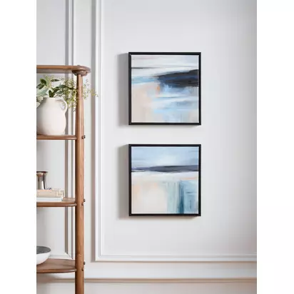 John Lewis 'Misty Skies' Framed Embellished Canvas Print, Set of 2, 35 x 35cm, Blue Blue | H35 x W35 x D3.5cm