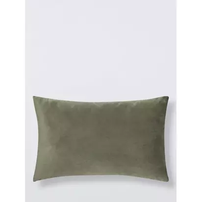 John Lewis Rectangular Velvet Cushion Khaki | H35 x W55 x D6cm