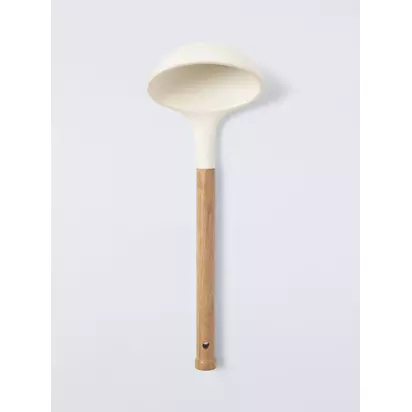 John Lewis Wood Handle Silicone Head Ladle, FSC-Certified (Oak Wood), Cream Natural/Cream | H27.5 x W9.4 x D7cm