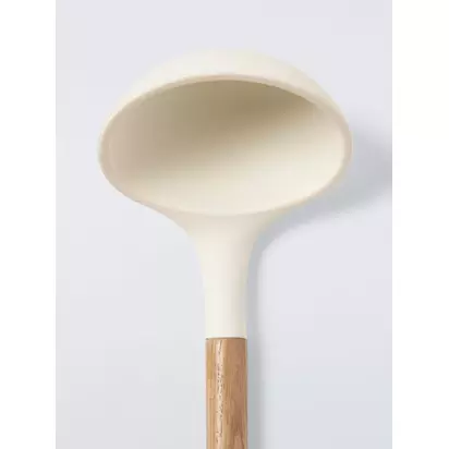 John Lewis Wood Handle Silicone Head Ladle, FSC-Certified (Oak Wood), Cream Natural/Cream | H27.5 x W9.4 x D7cm