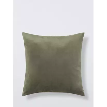 John Lewis Square Velvet Cushion Green Khaki | H45 x W45 x D6cm