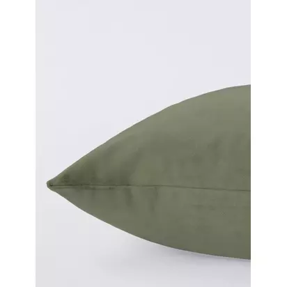 John Lewis Square Velvet Cushion Green Khaki | H45 x W45 x D6cm