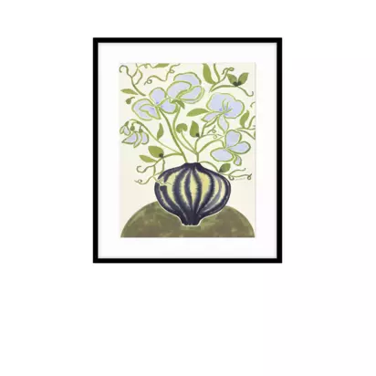 John Lewis La Poire 'Sweet Peas' Framed Print & Mount, 62 x 52cm, Green/Blue Green/Blue | L62 x W52 x D2cm
