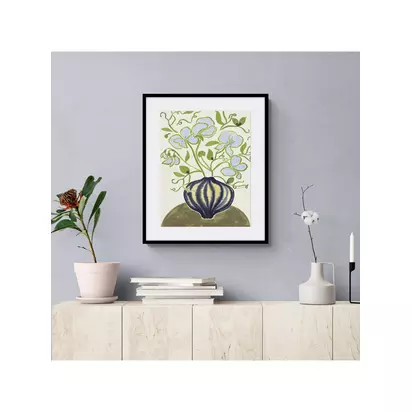 John Lewis La Poire 'Sweet Peas' Framed Print & Mount, 62 x 52cm, Green/Blue Green/Blue | L62 x W52 x D2cm