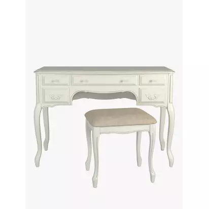 Laura Ashley Provencale 5 Drawer Dressing Table & Stool Set, Ivory Ivory | H77 x W110 x D47cm