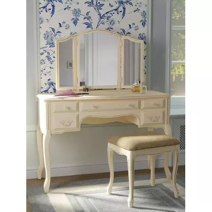 Laura Ashley Provencale 5 Drawer Dressing Table & Stool Set, Ivory Ivory | H77 x W110 x D47cm