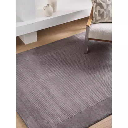 John Lewis ANYDAY Border Wool Hand Loomed Rug Storm Grey | H1 x W160 x D230cm