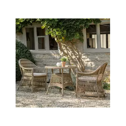 Bramblecrest RHS Rosemoor 2-Seater Round Garden Bistro Table & Chairs Set, Latte Latte | Chair: H87 x W71 x D62cm, Table: H74 x W80 x L80cm