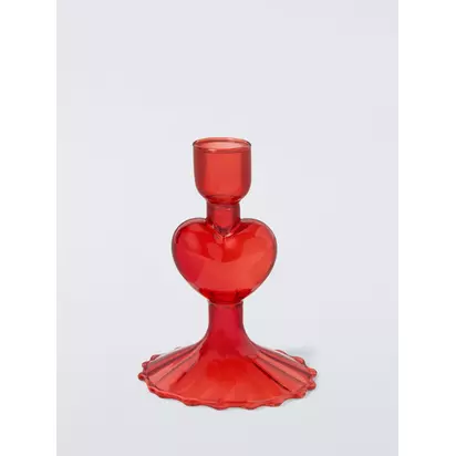 John Lewis Archive Glass Dinner Candle Holder, Red Red | H11.20 x W8 x D8cm