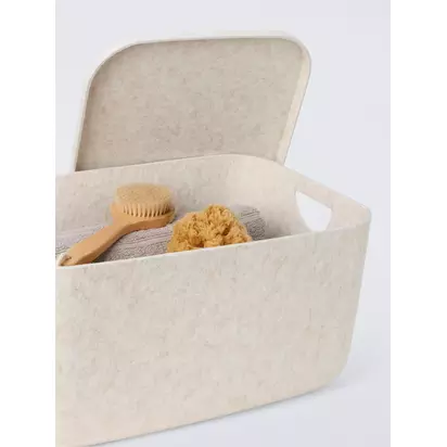 John Lewis Lidded Felt Storage Box, Ecru Ecru | H25 x W32 x D51cm