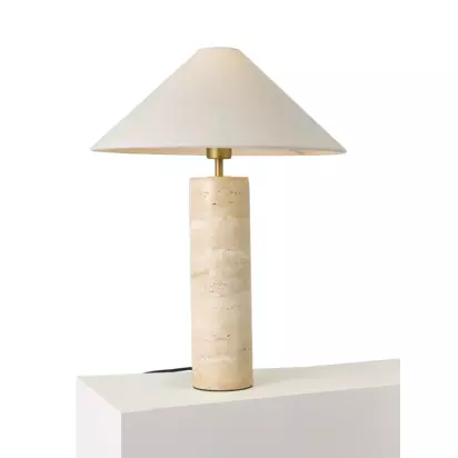 John Lewis Travertine Column Table Lamp, Brass Travertine | H56 x Dia.43cm