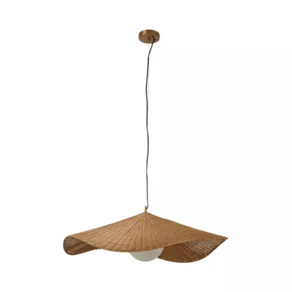 MADE Matara Woven Bamboo Pendant Ceiling Light, Cream Cream | H35 x W90 x D90cm