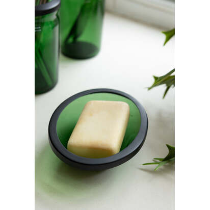 Apothecary-Style Green Glass Soap Dish