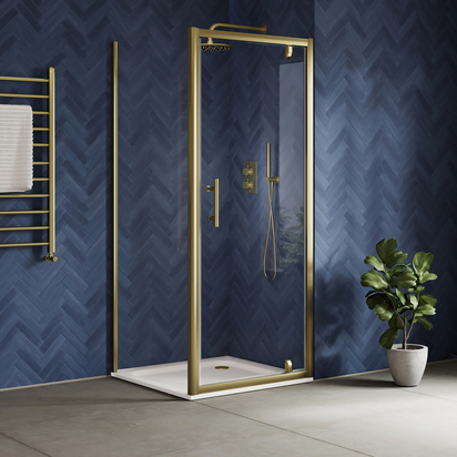 Harbour i6 Easy Clean Brushed Brass 6mm Pivot Shower Door - 800mm & Side Panel - 800mm