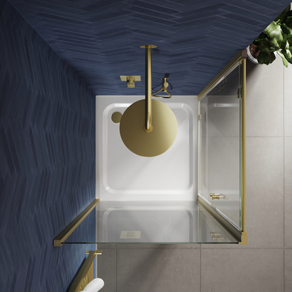 Harbour i6 Easy Clean Brushed Brass 6mm Pivot Shower Door - 800mm & Side Panel - 800mm