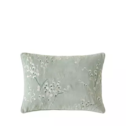 Laura Ashley Pussy Willow Embroidered Cushion, Sage Sage | H35 x W50cm