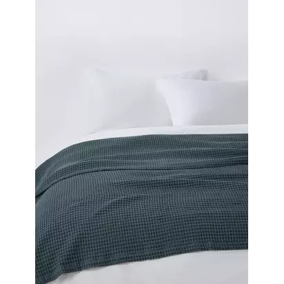 John Lewis Washed Waffle Bedspread Loch Blue | 250 x 260cm