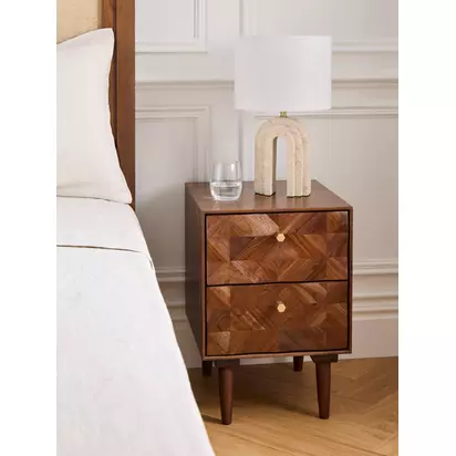 John Lewis + Swoon Franklin 2 Drawer Bedside Table, Dark Brown Acacia | H54.4 x W40 x D37.5cm