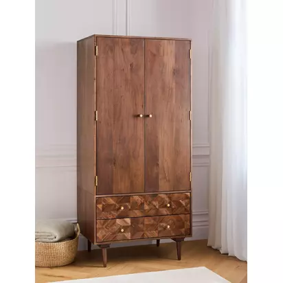 John Lewis + Swoon Franklin 2 Drawer Wardrobe, Dark Brown Acacia | H185 x W85.6 x D55cm