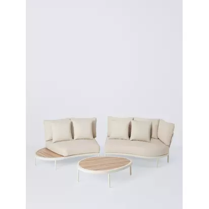 John Lewis Lozenge 4-Seater Modular Curved Garden Sofa & Coffee Table Set, Cream | H61.3 x W258.1 x D109.3cm