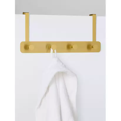 John Lewis Over The Door 4 Hook Hanging Rack Gold | H 21.00 X W 46.00 X D 8.60 cm