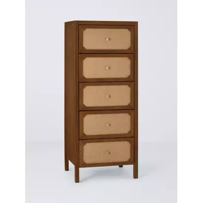 John Lewis Hetti 5 Drawer Tall Boy Chest, Natural Wood Natural Wood | H1360 x W550 x D450mm