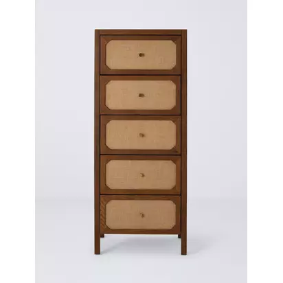 John Lewis Hetti 5 Drawer Tall Boy Chest, Natural Wood Natural Wood | H1360 x W550 x D450mm