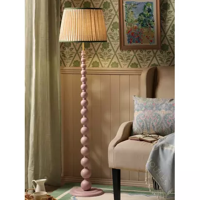 Joules Harewood Pleated Shade Bobbin Floor Lamp, Light Pink Pink Light | H150 x W38 x D38cm