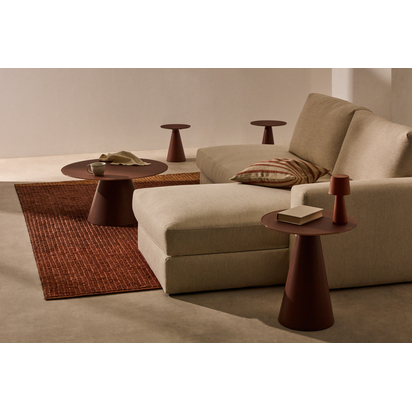 Wilshire side table with frosted tempered glass and matt terracotta painted steel finish Ã˜